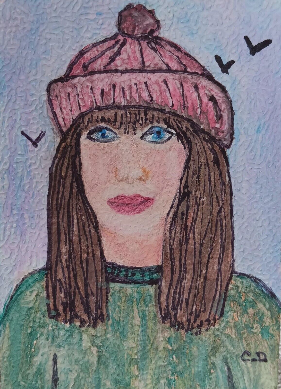 ACEO Original Woman Face Acrylic Painting Collage Signed 2.5 x 3.5 Colle... - $1.82