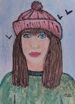 ACEO Original Woman Face Acrylic Painting Collage Signed 2.5 x 3.5 Collectible - £1.45 GBP