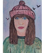 ACEO Original Woman Face Acrylic Painting Collage Signed 2.5 x 3.5 Colle... - $2.47 CAD