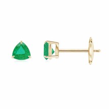 Natural Emerald Trillion Solitaire Stud Earrings in 14K Gold (Grade-A , 4MM) - £287.04 GBP