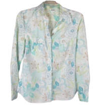 Madison women 6 white blue green floral print button down long sleeve shirt top - £5.44 GBP