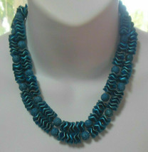 Vintage Signed Japan Double Strand Blue Bead Necklace - £27.25 GBP