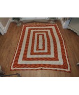 VTG Handmade Afghan Crochet Knitted Blanket 78 x 63&quot; Orange/White SOFT &amp;... - £50.61 GBP