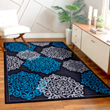 Rugs Area Rugs Carpets 5X7 Modern Large Floor Living Room Black Gray Blue Rugs - £77.85 GBP