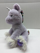 Aurora Shimmery Clouds Unicorn Plush Stuffed Purple Rainbow Sequins Silver 10&quot; - £7.19 GBP