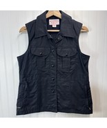 Filson Womens Black Utility Vest Size M Cotton Hunting Snap Button - $2,651.62 MXN
