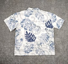 Vintage Crazy Shirts Hawaiian Polo Men Large White Blue Palm Tribal Cotton - £19.65 GBP