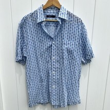 ZEGNA Sport Men Large Hawaiian Floral Print Short Sleeve Shirt White Blue Cotton - £31.15 GBP