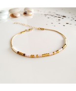 Gold brown pink miyuki small bracelet for women,extra thin boho bracelet... - £28.57 GBP