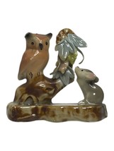 VINTAGE Miniature Owl Sitting On Log W/ Ivy Mouse Berries Grapes Figure Ceramic - £14.12 GBP