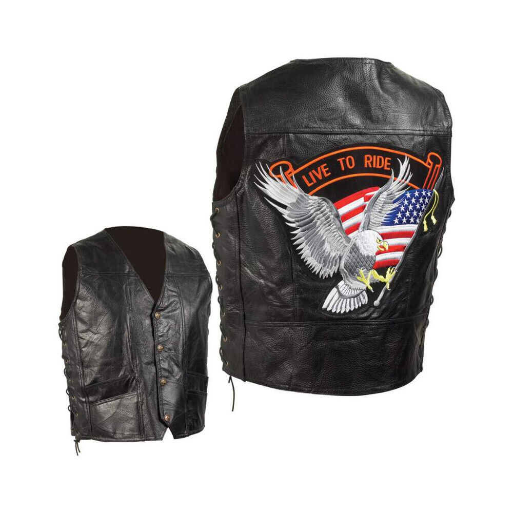 Primary image for Genuine Leather Biker Vest Hand-Sewn Pebble Grain LIVE TO RIDE Eagle patch