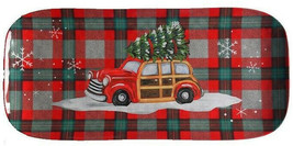 Christmas Plaid Car Station Wagon Melamine Serving Platter Tray 7&quot;x15&quot; S... - $88.08