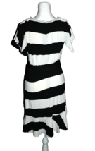 Loft Fit &amp; Flare Black White Striped Short Sleeve Belted Dress Size 2 - £17.70 GBP