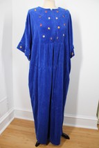 Vtg Brownstone Studio M Royal Blue Plush Jeweled Zip House Dress Robe USA - $53.20