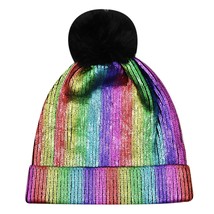Babyprice Women Girls Metallic Knitted Winter Beanie Hat Slouchy Faux Fur Pom Po - £22.13 GBP