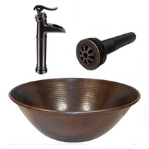 14&quot; Rustic Round Copper Vessel Sink, Faucet and Drain Included - £219.63 GBP