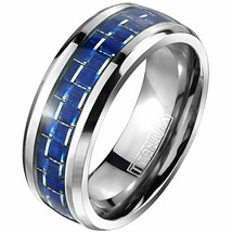 Casual Royal Blue Carbon Fiber Titanium Ring for Men Sizes 9-13 8mm Comfort Fit - £13.66 GBP