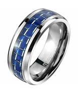 Casual Royal Blue Carbon Fiber Titanium Ring for Men Sizes 9-13 8mm Comf... - £13.61 GBP