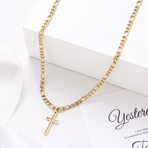 Round Hollow Cross Necklace For Women &amp; Men Stainless Steel Cuban Chain 50cm - £8.05 GBP