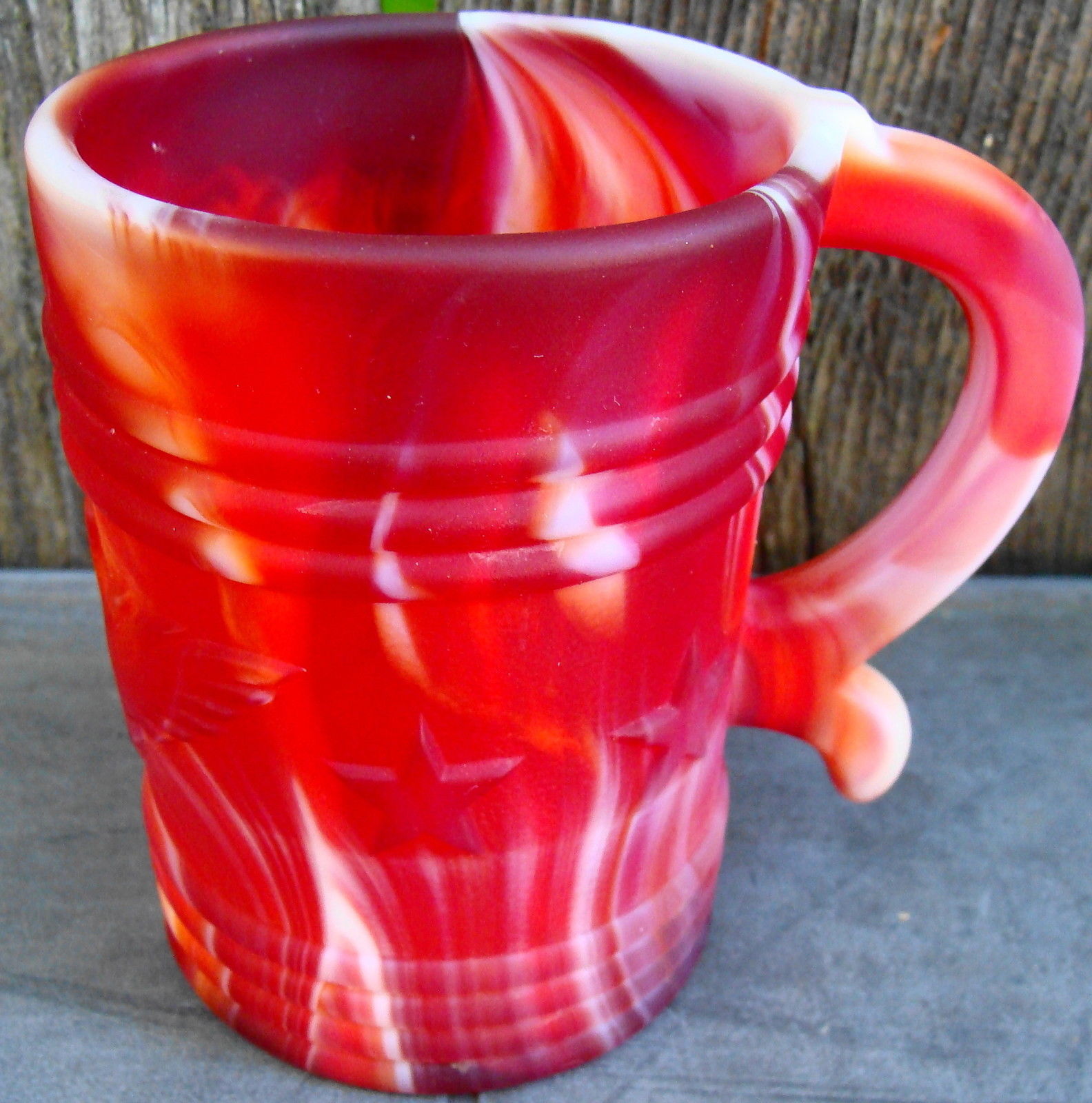 Imperial Red Slag Glass Eagle and Star Mug The Americana Collection Satin - $24.00