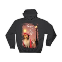 Collie With Cat in Paris Oh La la : Gift Hoodie Dog Puppy Pet Animal Cute - £28.76 GBP