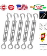 5-Pack Adjustable Hook &amp; Eye Turnbuckles - Stainless Steel Wire Rope Ten... - $280.06 MXN