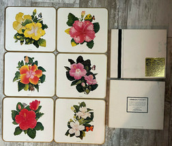 Vintage Set of 6 Hibiscus Hard Medium Placemats - £11.35 GBP
