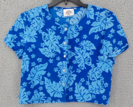 Peppermint Bay Shirt Womens SZ S (L?) Blue Floral Button Up Short Sleeve... - £7.82 GBP