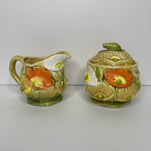 Vintage Fred Roberts Co Japan Wild Field Poppies Creamer &amp; Sugar Set - $42.75