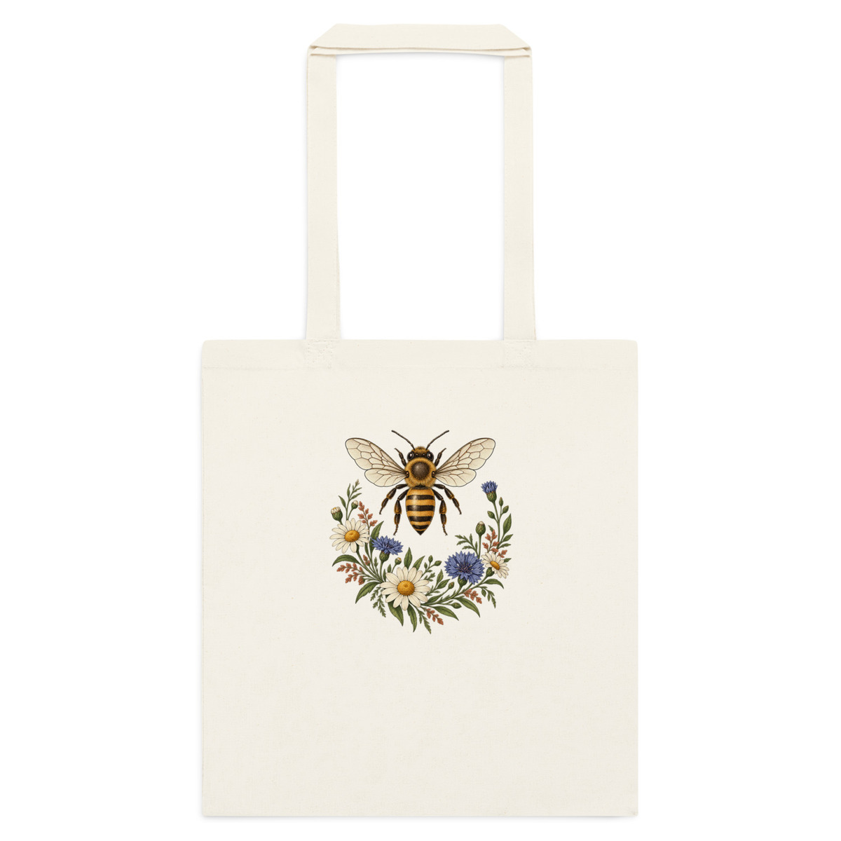 Supplier digital mockup of one natural cotton Honeybee Wildflower tote