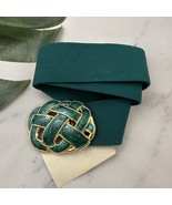 JC Penny Womens Vintage 90s Elastic Belt M/L New Green Gold Chunky Buckle - $25.71 CAD
