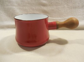 Dansk JHQ Kobenstyle Red Enamel Butter Sauce Warmer Pot Wood Handle 3 1/4&quot; - £24.23 GBP