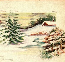 1923 Happy Christmas Greeting Postcard Snowy Landscape - £5.57 GBP
