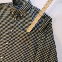 Gap Slim Button Down Collared Men's Off White & Dark Green Plaid Shirt Size L image 5