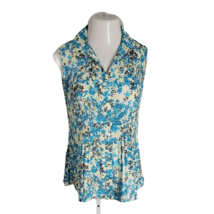Notations  Button Up Classy Collared Shirt ~ Sz S ~ Blue &amp; White ~ Sleeveless - £12.65 GBP
