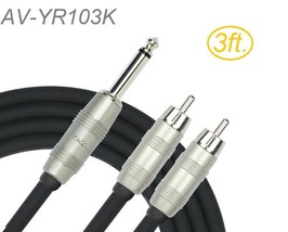 3ft Kirlin 1/4&quot; TS Mono Male Plug to Dual RCA Male OFC Noise-Free Audio Y-Cable - £21.89 GBP
