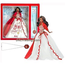 Holiday Barbie 2010 African American Model V8650 in White Red Gown with Necklace - $104.99