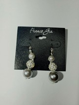 Franco Gia Silver Plated Earrings Silver Pearl Balls W Rhinestone Disco ... - £16.12 GBP