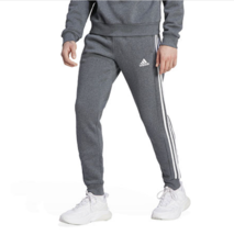 Adidas Essentials Fleece Pants Tapered Cuffed 3 Stripes Dark Gray Mens 2XL - $31.58