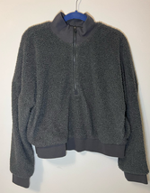 Fabletics Womens XL Sweatshirt Sherpa Gray 1/2 Zip Crop Mock Neck  - £11.03 GBP