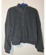 Fabletics Womens XL Sweatshirt Sherpa Gray 1/2 Zip Crop Mock Neck  - £11.03 GBP