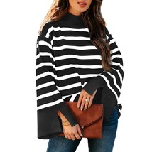 Sweaters For Women Trendy Winter Fall Oversized Mock Neck Striped Colorb... - £51.35 GBP