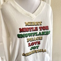 Ugly CHRISTMAS Sweater Women&#39;s Medium White Merry Mistletoe Joy Holiday Sparkle - £11.89 GBP