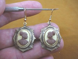 CAE1-38) Rare African American Lady Brown + Ivory Cameo Dangle Earrings Jewelry - £18.38 GBP