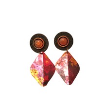 Vtg Copper Jo Marz Earrings Pierced Hand Crafted Dangles Patina 2 Inch - £13.41 GBP