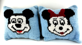 Disney Pillows Mickey and Minnie Mouse Faces Knitted Finished 10 x 10 in - $24.18