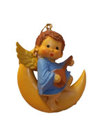 Vintage Angel On Moon Playing Guitar Christmas Tree Ornament Blue Cherub... - $12.00