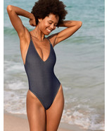 Aerie A Match Made In Denim One Piece Swimsuit SMALL Navy Cheeky - $41.59