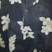 Ho Aloha Hawaiian Shirt Men&#39;s Large Black Gray Tan Floral Button Front Hawaii - £13.26 GBP