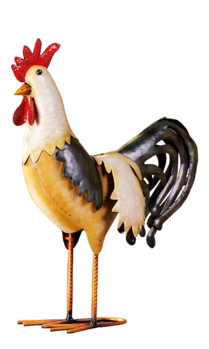 Standing Rooster Statue Iron 15.8" High Farm Life Chickens Garden Kitchen  - $56.42